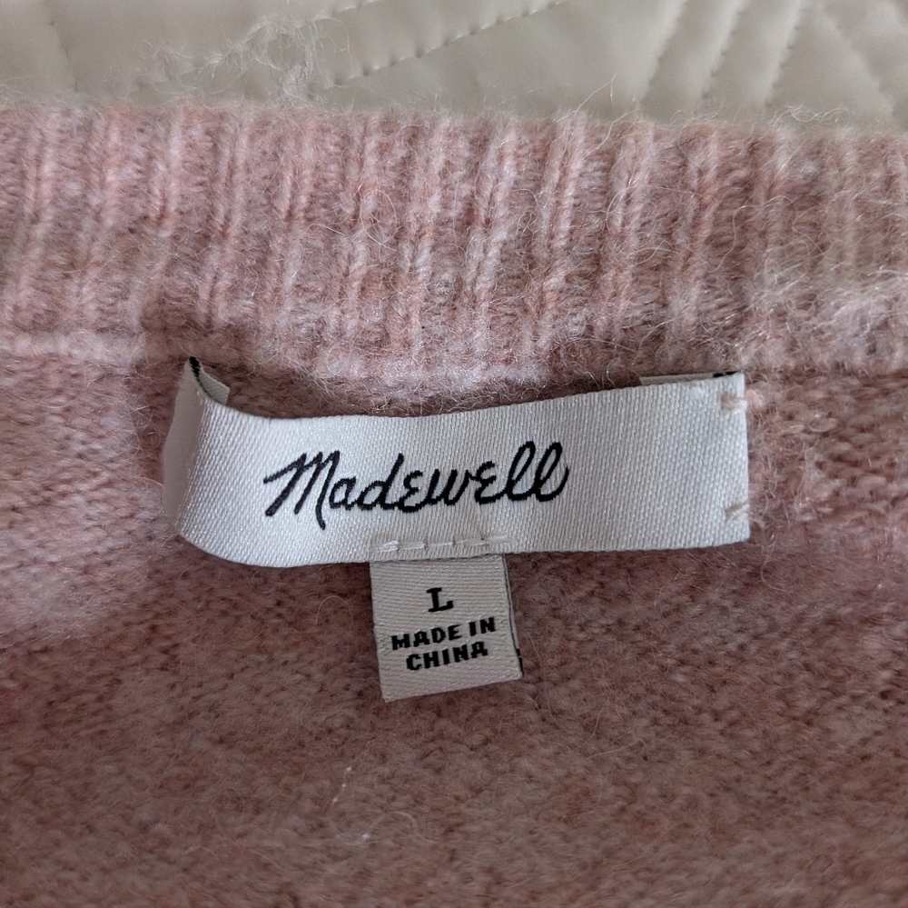 MADEWELL Cream Alpaca Puff Sleeves Dainty Knit Crewneck Sweater Size Large - Picture 8 of 12